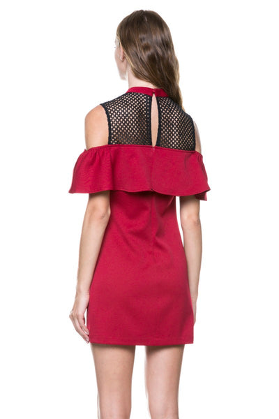 Riley cold shoulder dress with mesh detail