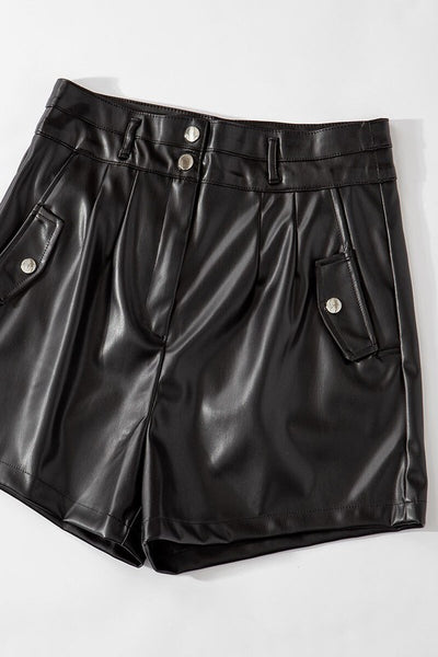 Faux Leather Solid Pocket Shorts