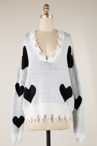 Sweater Tejido Distressed de Corazones