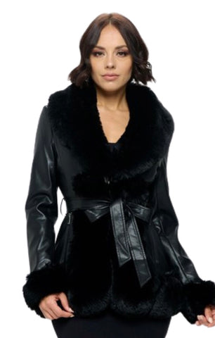 Premium Faux Fur + Leather Parka Jacket