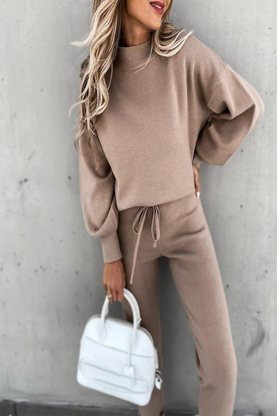 Knit solid top and pants casual Sweater + Pants Set