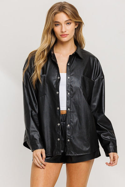 Faux Leather Relaxed Fit Shirt