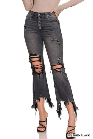 Distressed Cropped Flare Hem Jeans