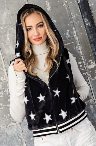 Star Soft Faux Fur Hooded Vest