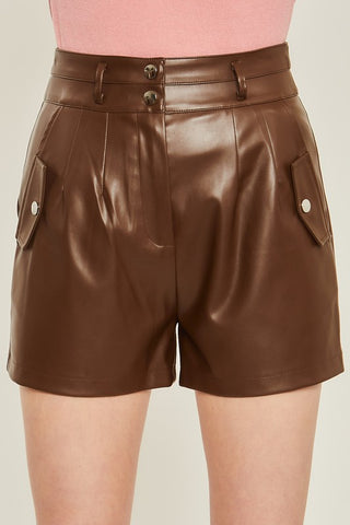 Faux Leather Solid Pocket Shorts