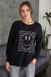 Happy Face Open Knit OverSized Sweater
