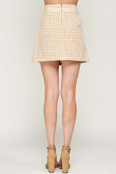 Mini falda Tweed con Detalle Efecto Piel