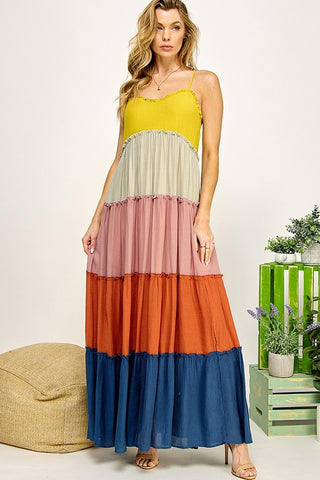 Multi Color Block Maxi Dress