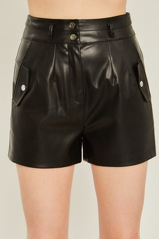 Faux Leather Solid Pocket Shorts