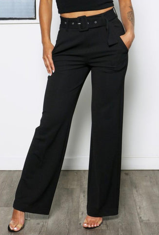 Pantalon Stretch Wide Leg con Cinto