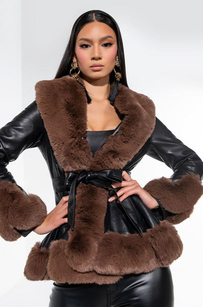Premium Faux Fur + Leather Parka Jacket