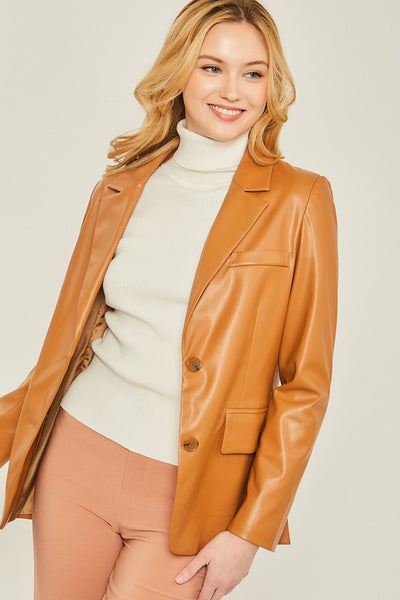 Faux Leather Solid Blazer