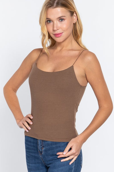 Ribbed Cami Top with Bra Cup