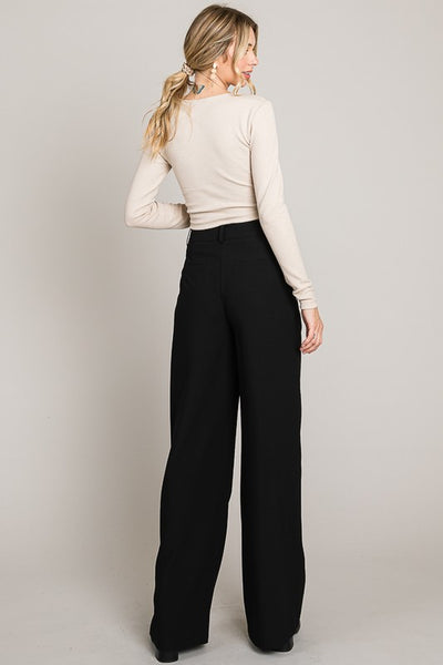 Front Pleated Wide Long Pants