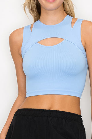 Cut Out Ribbed Crop Tank Top