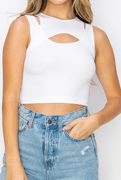 Cut Out Ribbed Crop Tank Top