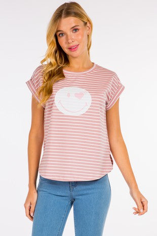 Smiley Striped Graphic Tee