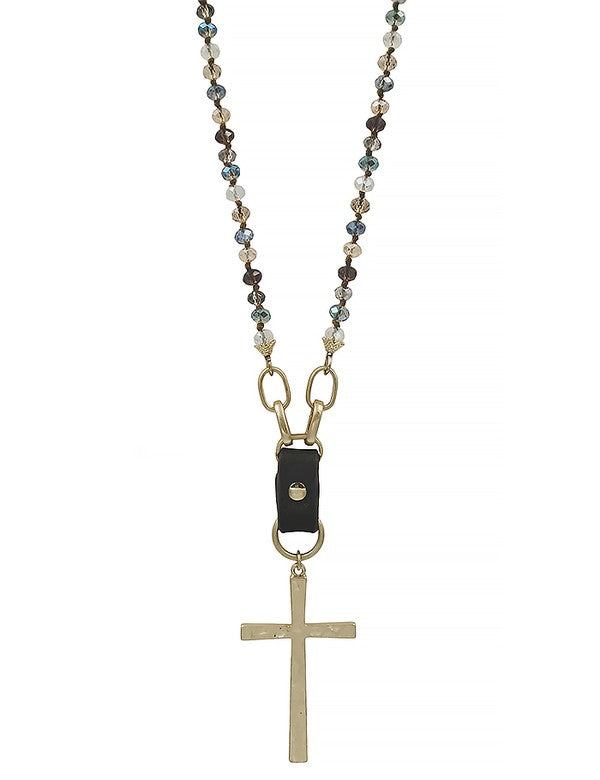 Crystal Beaded Necklace with Gold Cross