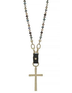Crystal Beaded Necklace with Gold Cross