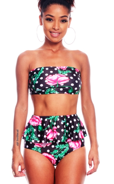 Polka-Floral High Waist Bikini