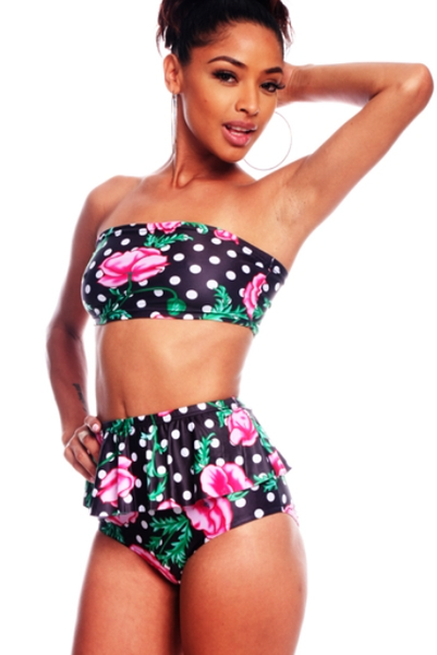 Polka-Floral High Waist Bikini