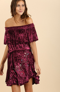 Velvet Dress with Floral Embroidery