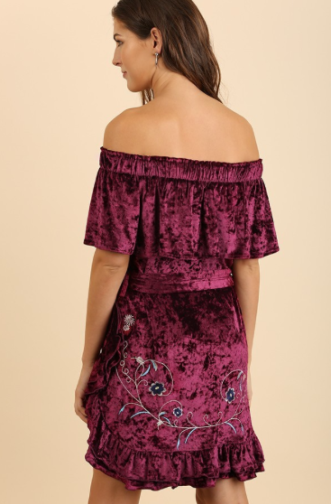 Velvet Dress with Floral Embroidery