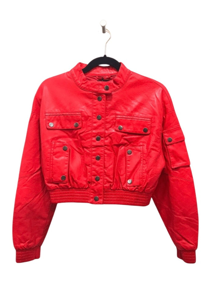 Premium Crop Bomber Vegan Leather Jacket